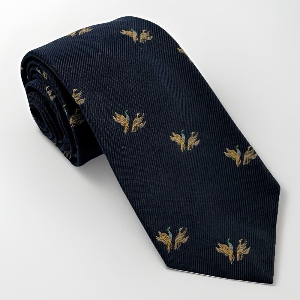 Clipper Craft Mens Tie Navy Duck Hunting Bird Novelty Necktie